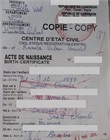 Copie certifiée conforme d'acte de naissance